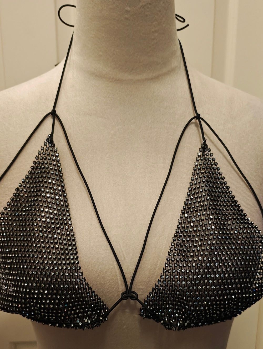 Black Rhinestone Fishnet Chainmail Raver Bikini Top. - Picture 5 of 9